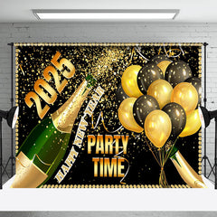 2025 Party Time Champagne Balloons New Year Backdrop