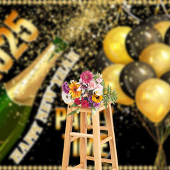 2025 Party Time Champagne Balloons New Year Backdrop