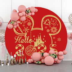 Red Mouse Hello 2025 Round Happy New Year Backdrop