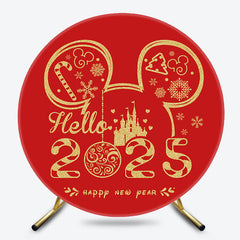 Red Mouse Hello 2025 Round Happy New Year Backdrop