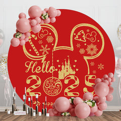 Red Mouse Hello 2025 Round Happy New Year Backdrop