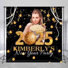 Pearls Gold Ribbons Custom New Year Party Backdrop