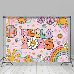 Hello 2025 Groovy Floral Happy New Year Party Backdrop