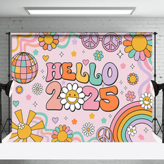 Hello 2025 Groovy Floral Happy New Year Party Backdrop