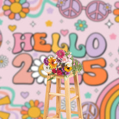 Hello 2025 Groovy Floral Happy New Year Party Backdrop