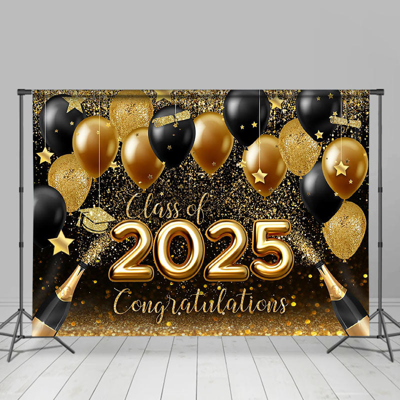 Lofaris Glitter Gold Black Balloon Bokeh Graduation Backdrop