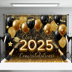 Lofaris Glitter Gold Black Balloon Bokeh Graduation Backdrop