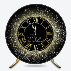 Black Golden Clock Round Happy 2025 Holiday Backdrop