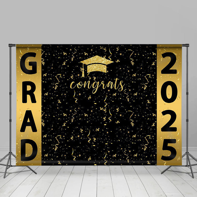 Lofaris Congrats Golden Ribbons Black Graduation Backdrop