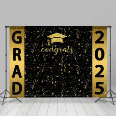 Lofaris Congrats Golden Ribbons Black Graduation Backdrop