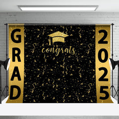 Lofaris Congrats Golden Ribbons Black Graduation Backdrop