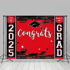 Lofaris Congrats Red Black Paint Happy Graduation Backdrop