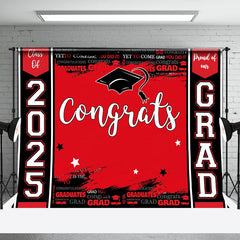 Lofaris Congrats Red Black Paint Happy Graduation Backdrop