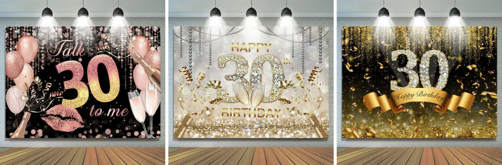 Gold Bokeh Diamons Happy 30th Birthday Party Backdrop – Lofaris