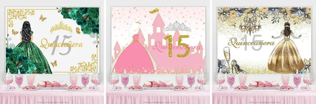 Quinceanera Golden Glitter Floral Princess 15th Birthday Backdrop – Lofaris