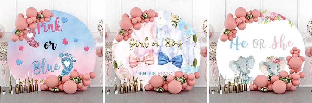 Gender Reveal Round Baby Shower Backdrops - Lofaris