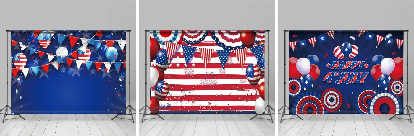 USA Balloon Red White Stripes Independence Day Backdrop - Lofaris