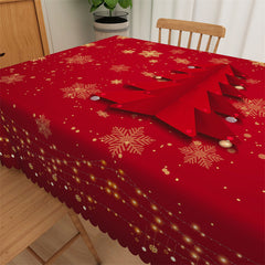 Lofaris 3D Red Christmas Tree Snowflake Tablecloth For Dining