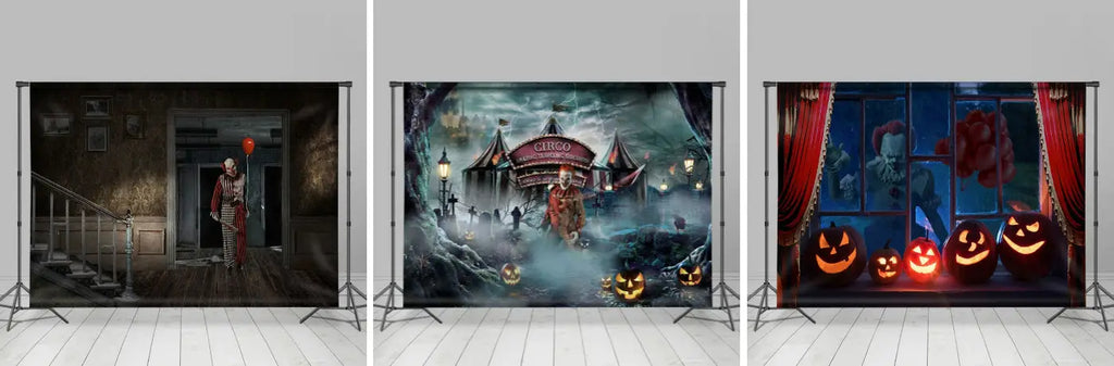 Horrible Scary Clown With Circus Halloween Backdrop – Lofaris