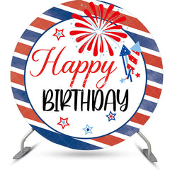 Lofaris 4th Of July Red Blue Stripe Round Birthday Backdrop