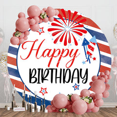 Lofaris 4th Of July Red Blue Stripe Round Birthday Backdrop