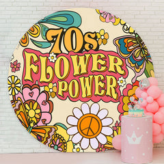 Lofaris 70S Flower Power Beige Round Birthday Party Backdrop