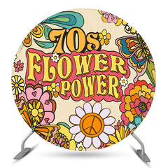 Lofaris 70S Flower Power Beige Round Birthday Party Backdrop