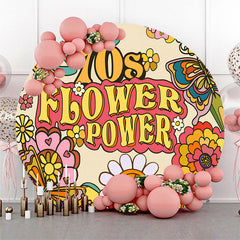 Lofaris 70S Flower Power Beige Round Birthday Party Backdrop