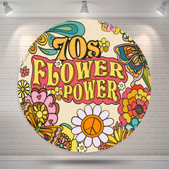 Lofaris 70S Flower Power Beige Round Birthday Party Backdrop