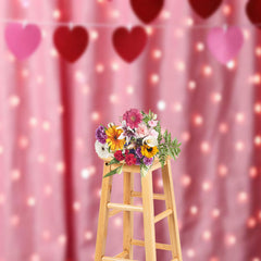 Lofaris Blurry Pink Curtain Heart Valentines Day Backdrop