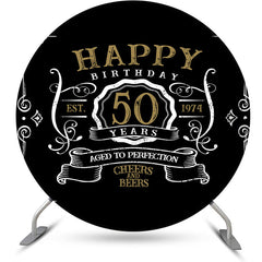 Black White Gold Legend Round 50th Birthday Backdrop