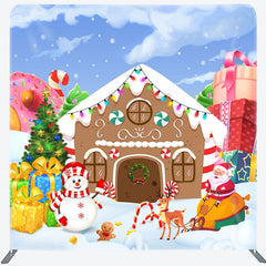 Lofaris Gingerbread Snowy Santa Xmas Tension Fabric Backdrop