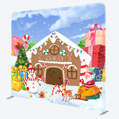 Lofaris Gingerbread Snowy Santa Xmas Tension Fabric Backdrop