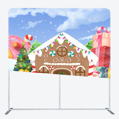 Lofaris Gingerbread Snowy Santa Xmas Tension Fabric Backdrop