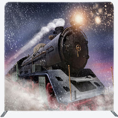 Lofaris Train Winter Night Christmas Tenison Fabric Backdrop