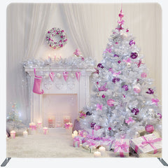 Lofaris Pink Fireplace Christmas Tension Fabric Backdrop