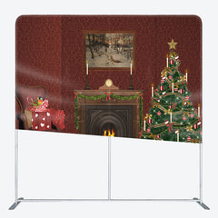 Lofaris Dark Red Fireplace Carpet Christmas Tension Backdrop