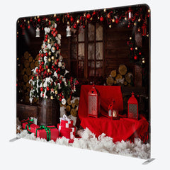 Lofaris Baubles Tree Red Wood Christmas Pillow Case Backdrop