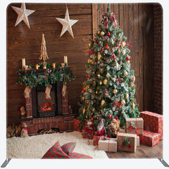 Lofaris Wooden House Star Fireplace Xmas Tension Backdrop