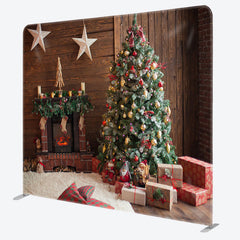 Lofaris Wooden House Star Fireplace Xmas Tension Backdrop