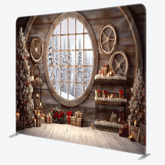 Lofaris Wooden House Scenery Christmas Pillow Case Backdrop