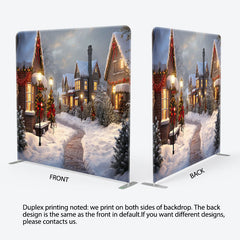 Lofaris Sunset Snowy Town Street Christmas Tension Backdrop