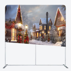 Lofaris Sunset Snowy Town Street Christmas Tension Backdrop