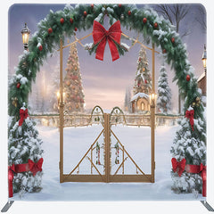 Lofaris Snow Scene Arch Pine Leaf Christmas Pillow Case Backdrop