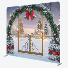 Lofaris Snow Scene Arch Pine Leaf Christmas Pillow Case Backdrop