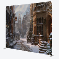 Lofaris Melting Snow Town Path Tension Christmas Backdrop