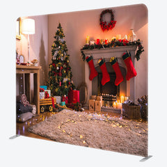 Lofaris Xmas Tree Light Fireplace Tension Fabric Backdrop