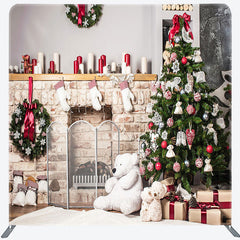 Lofaris Christmas Brick Fireplace Wreath Tension Fabric Backdrop