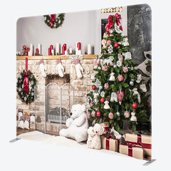 Lofaris Christmas Brick Fireplace Wreath Tension Fabric Backdrop