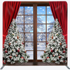 Lofaris Snowy Wood Window Christmas Pillow Cover Backdrop